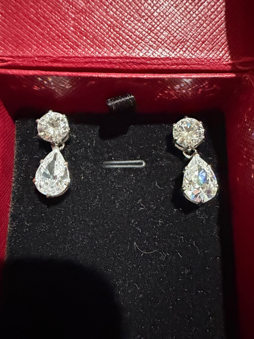 Classic Teardrop CZ Drop Earrings - Silver Tone, Clear